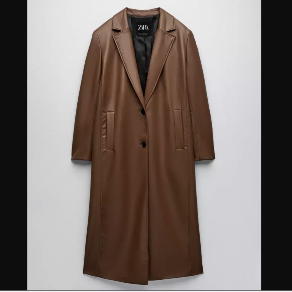 Zara Chocolate Brown Leather Coat
